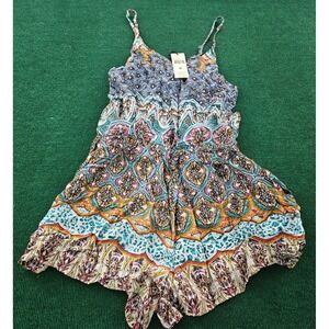 Young USA Women's‎ M Bohemian Print Spaghetti Strap Romper Shorts